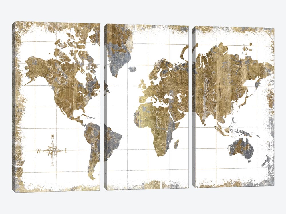 Gilded Map 3-piece Canvas Wall Art