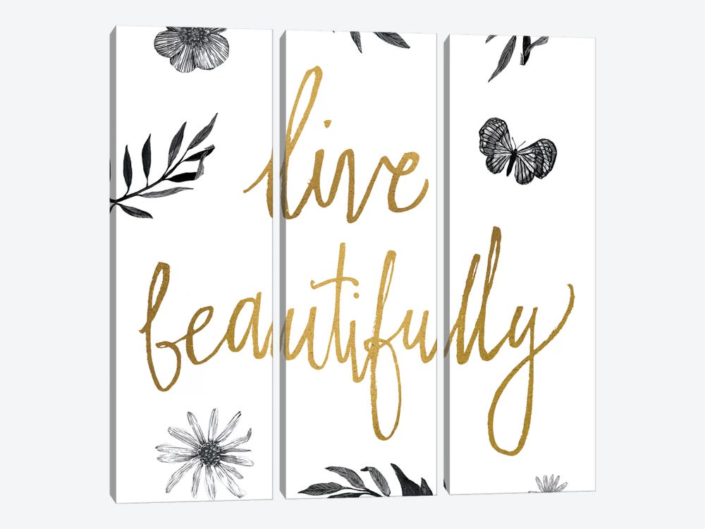 Live Beautifully BW by All That Glitters 3-piece Canvas Art Print