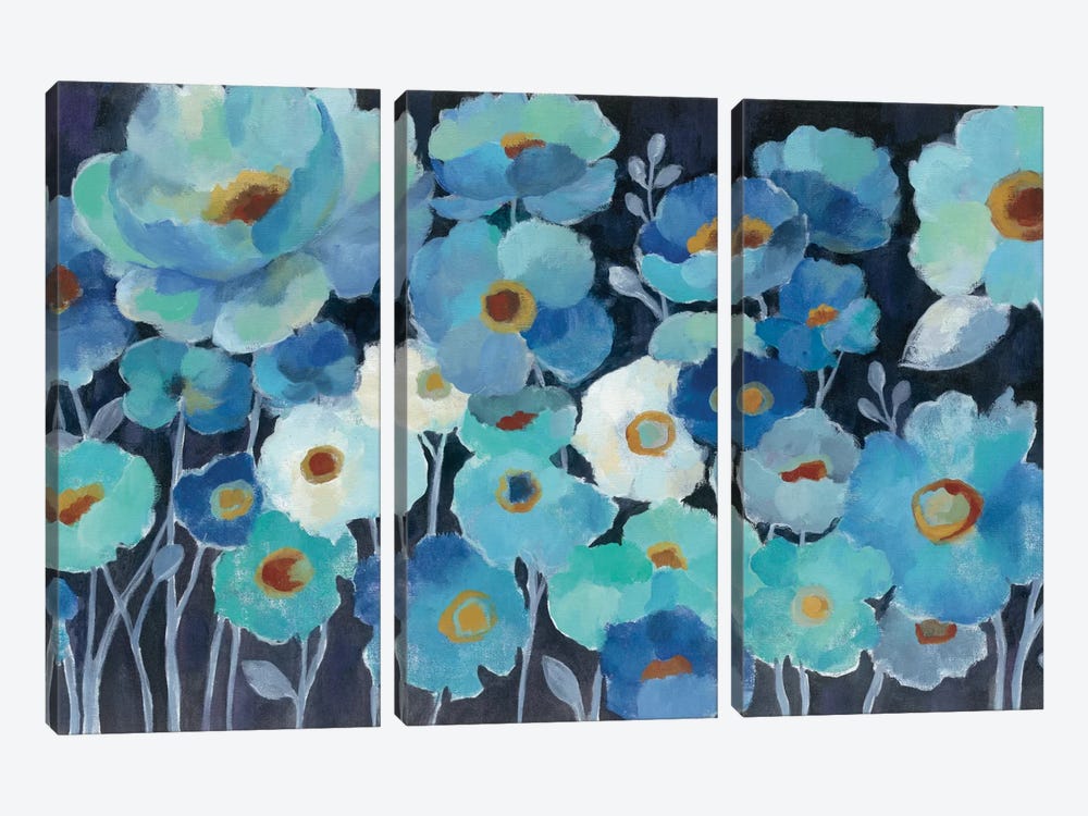 Indigo Flowers I 3-piece Canvas Artwork