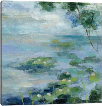 Lily Pond II Canvas Art Print - Blue & Green Art