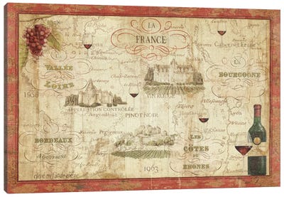 Wine Map Canvas Art Print - 3-Piece Map Art