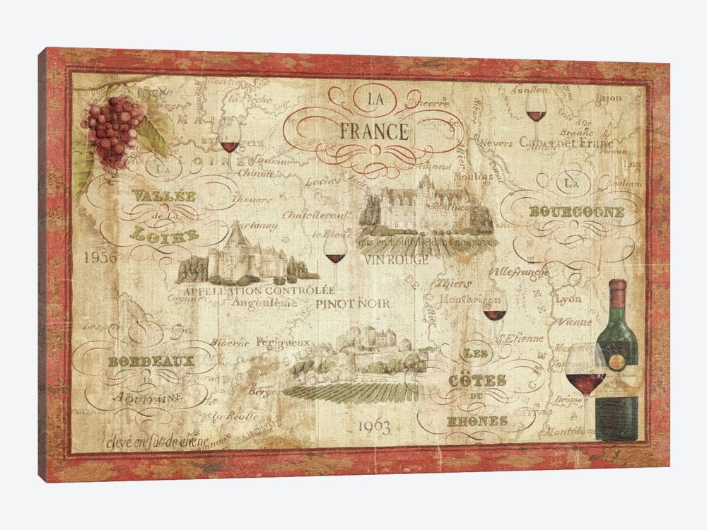 Wine Map by Daphne Brissonnet 1-piece Canvas Art Print