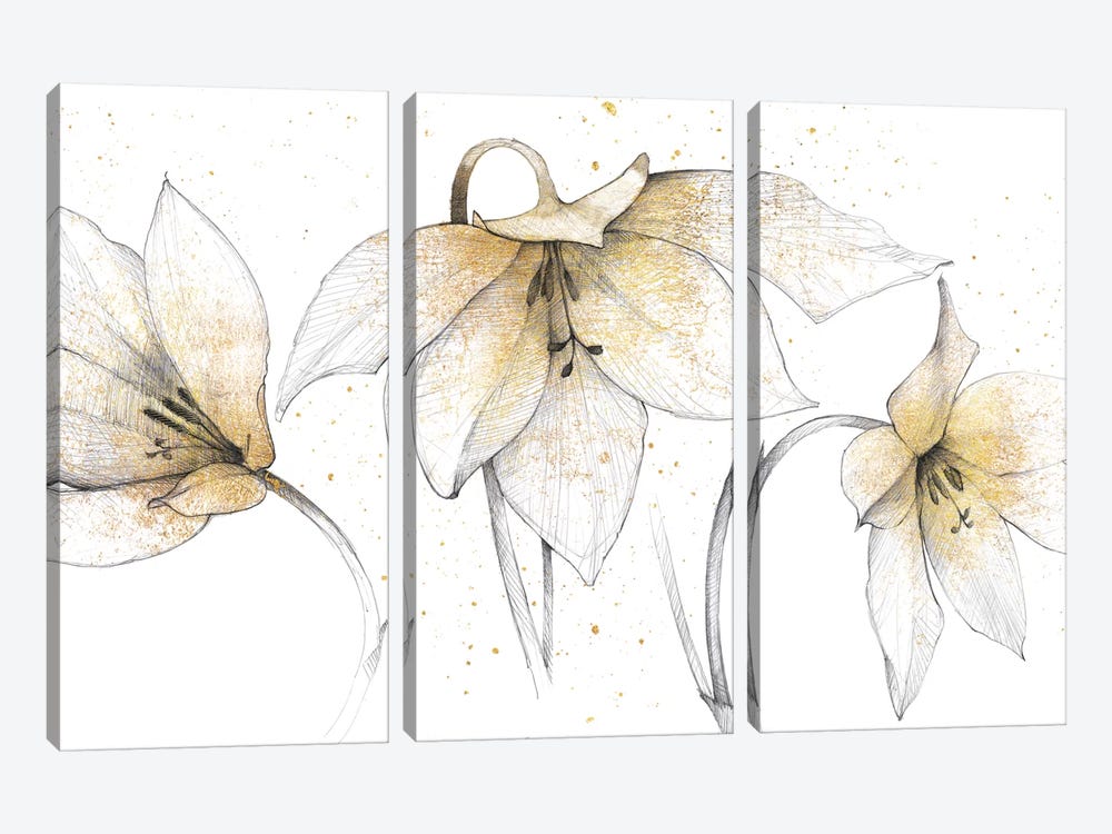 Gilded Graphite Floral Trio 3-piece Art Print