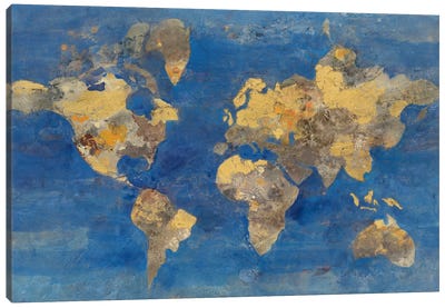 Golden World Canvas Art Print - Royal Blue & Silver