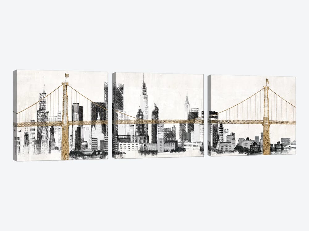 Bridge and Skyline by Avery Tillmon 3-piece Canvas Print