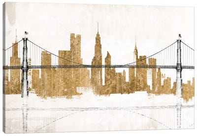Bridge and Skyline Gold Canvas Art Print - Architecture Art