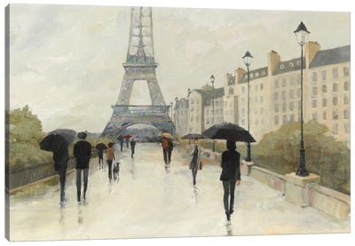 Eiffel in the Rain Canvas Art Print - Famous Architecture & Engineering