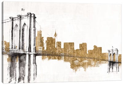 Skyline Crossing (Gold) Canvas Art Print - Bridge Art