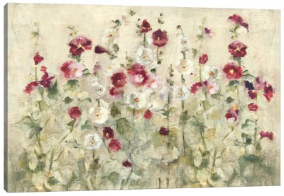 Hollyhocks Row Cool Canvas Art Print - Best Selling Floral Art