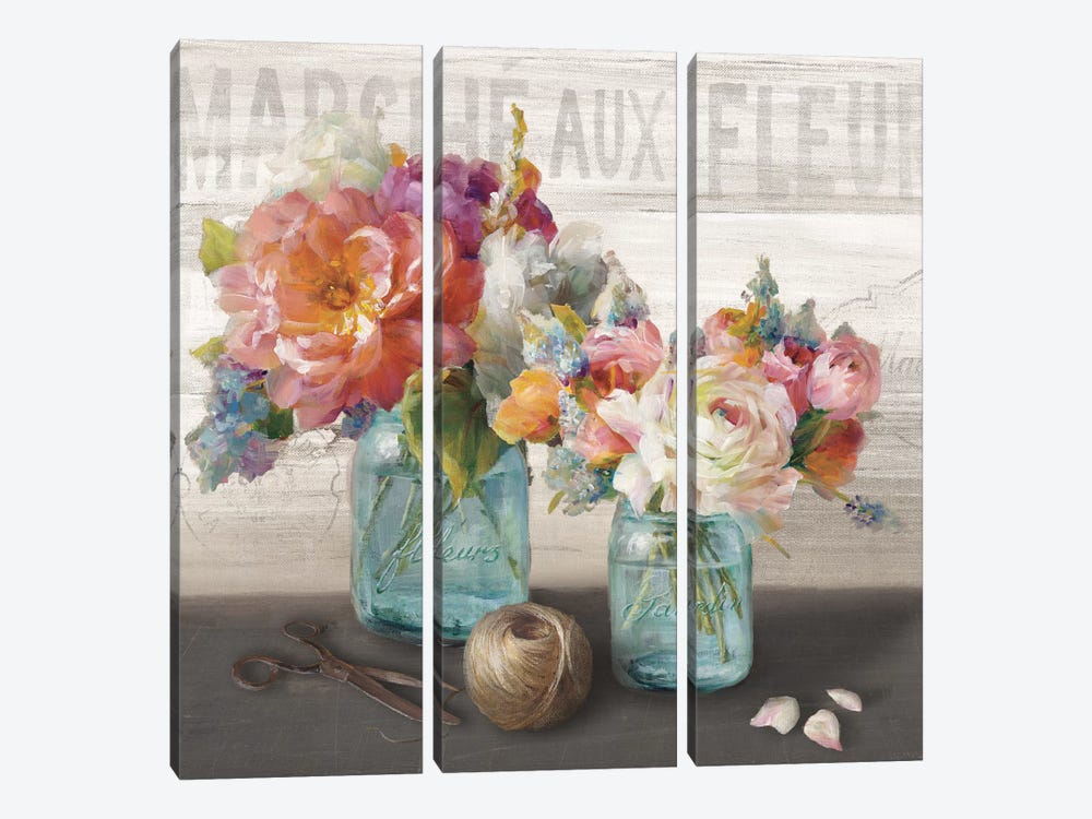 French Cottage Bouquet III 3-piece Canvas Print