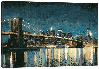 Bright City Lights I (Blue) Canvas Art Print - Bridge Art