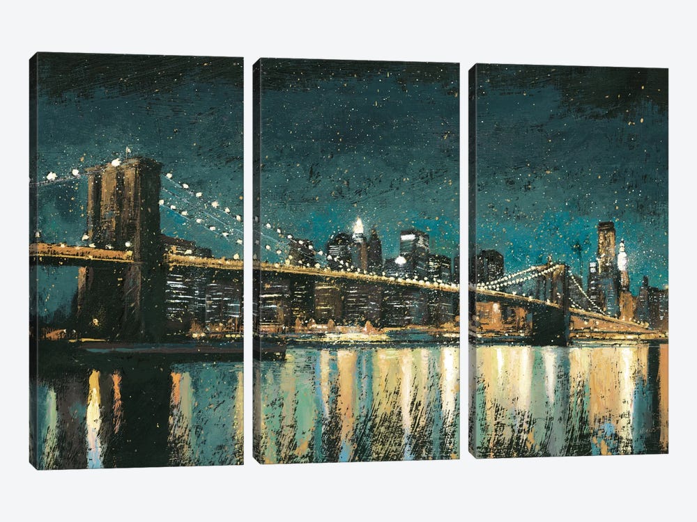 Bright City Lights II (Teal) by James Wiens 3-piece Canvas Wall Art