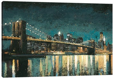 Bright City Lights II (Teal) Canvas Art Print - Places