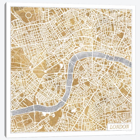Gilded London Map Canvas Print #WAC3887} by Laura Marshall Art Print