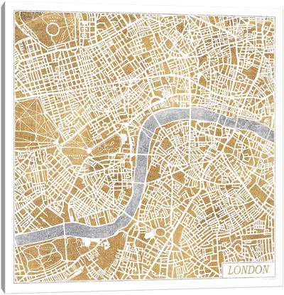 Gilded London Map Canvas Art Print - Laura Marshall