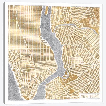 Gilded New York Map Canvas Print #WAC3888} by Laura Marshall Canvas Artwork