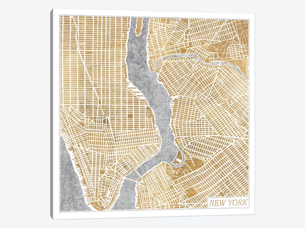 Gilded New York Map by Laura Marshall 1-piece Canvas Print
