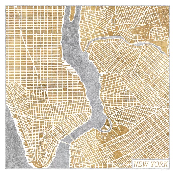 Large Map Art - Canvas Prints: Gilded New York Map by Laura Marshall