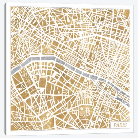 Gilded Paris Map Canvas Print #WAC3889} by Laura Marshall Canvas Wall Art