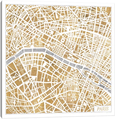 Gilded Paris Map Canvas Art Print - Paris Maps