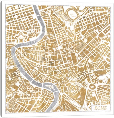 Gilded Rome Map Canvas Art Print - Urban Maps