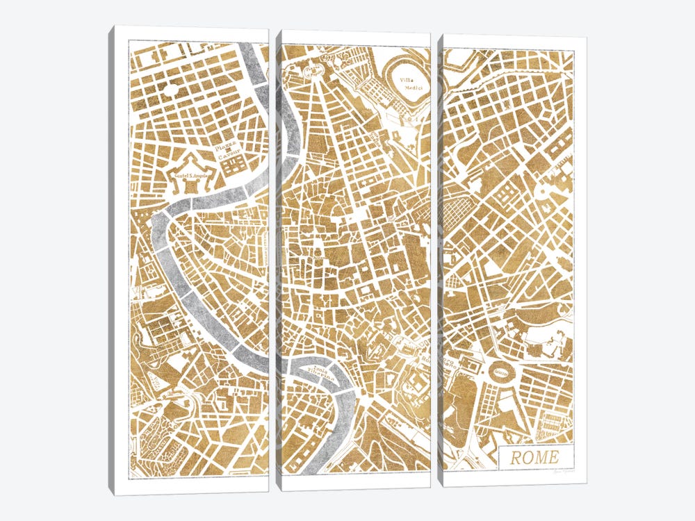 Gilded Rome Map by Laura Marshall 3-piece Canvas Wall Art