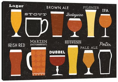 Craft Beer List Canvas Art Print - Food & Drink Typography