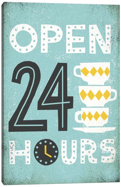Retro Diner (Open 24 Hours I) Canvas Art Print - Coffee Shop & Cafe