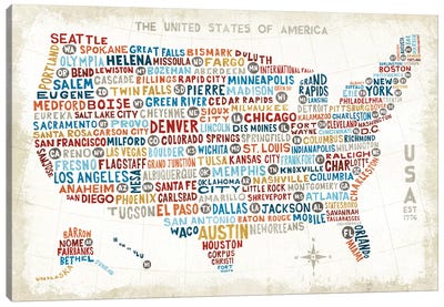 US City Map Canvas Art Print - USA Maps