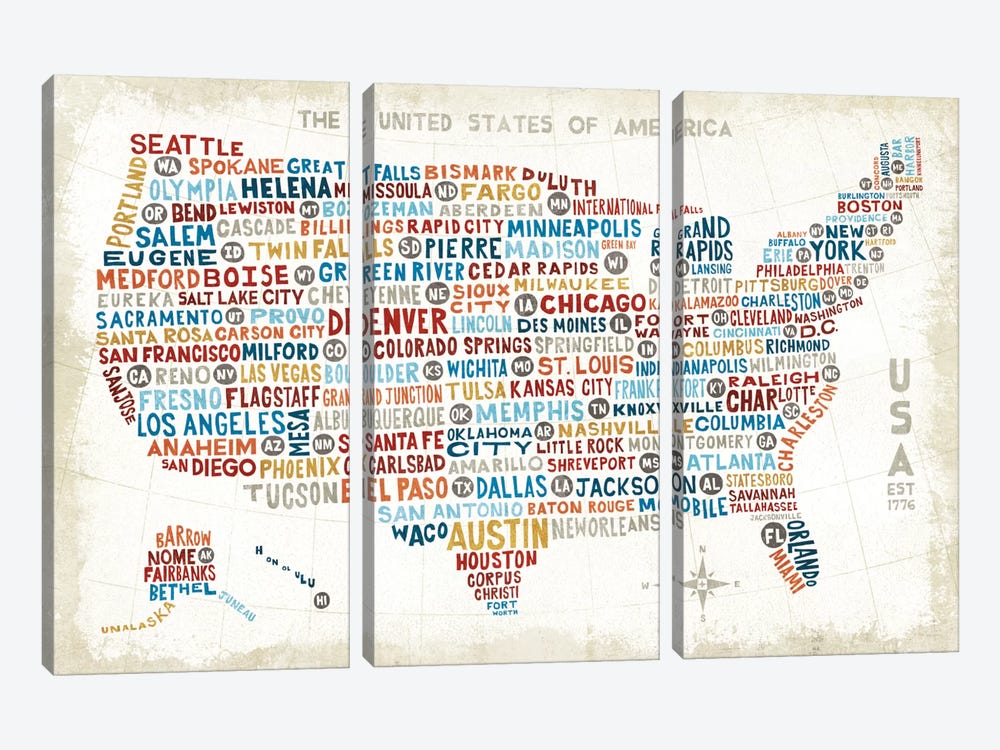 US City Map 3-piece Canvas Print