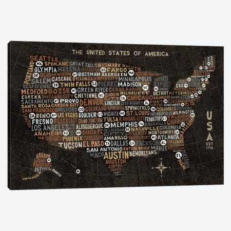 US City Map (Black with States) Canvas Print #WAC3924} by Michael Mullan Canvas Art