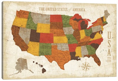 US Map (Modern Vintage Spice) Canvas Art Print - Vintage Décor