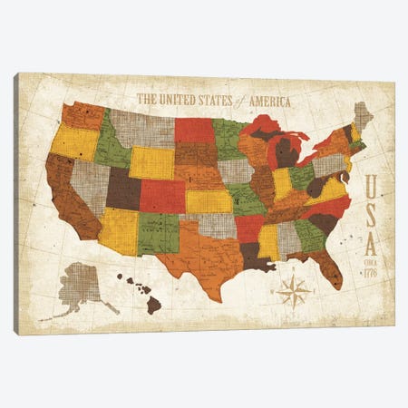 US Map (Modern Vintage Spice) Canvas Print #WAC3925} by Michael Mullan Canvas Wall Art