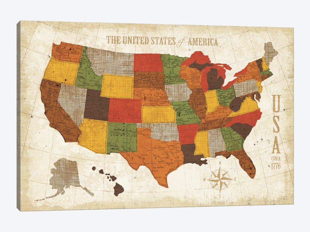 US Map (Modern Vintage Spice) by Michael Mullan 1-piece Art Print