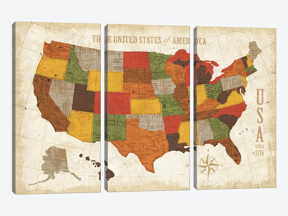 US Map (Modern Vintage Spice) 3-piece Art Print