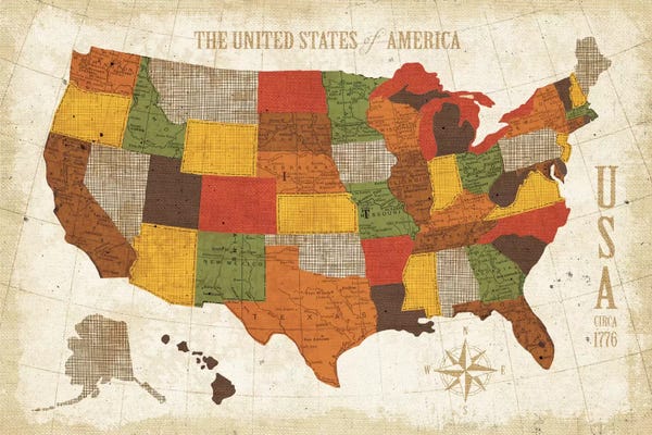 Large Map Art - Canvas Prints: US Map (Modern Vintage Spice) by Michael Mullan