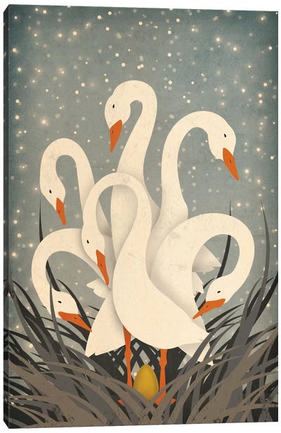 Six Geese A Laying Canvas Art Print - Swan Art