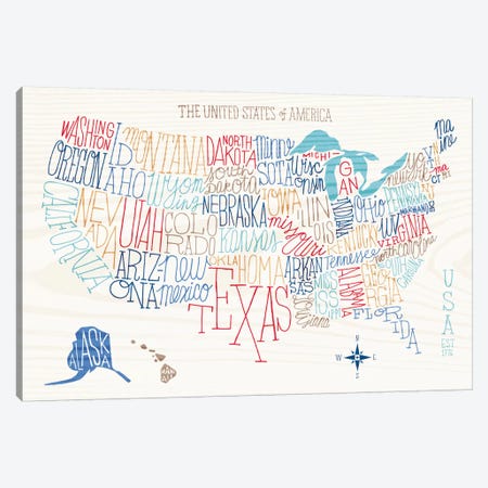 Hand Lettered US Map Canvas Print #WAC3951} by Michael Mullan Canvas Art