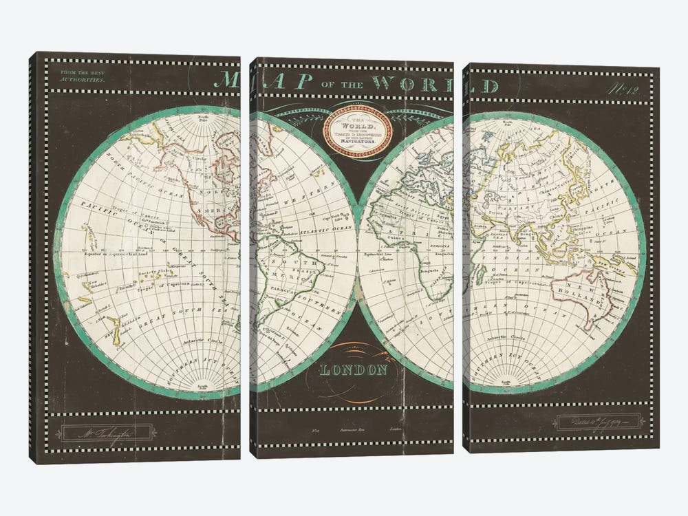 Torkingtons World Map Slate by Sue Schlabach 3-piece Canvas Print