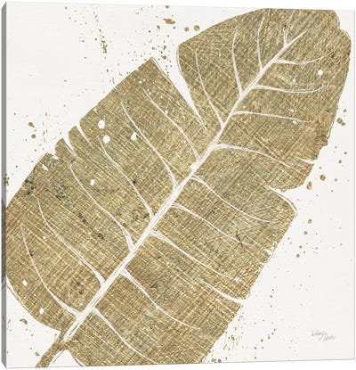 Gold Leaves IV Canvas Art Print - Gold & White Art