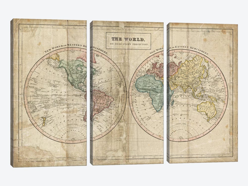 Old World (Eastern Hemisphere), New World (Western Hemisphere) by Wild Apple Portfolio 3-piece Art Print