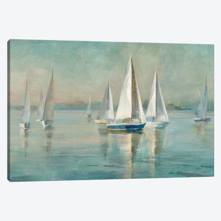 Sailboats at Sunrise Canvas Print #WAC3983} by Danhui Nai Canvas Print