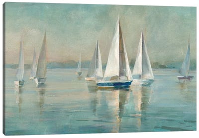 Sailboats at Sunrise Canvas Art Print - Lake Art
