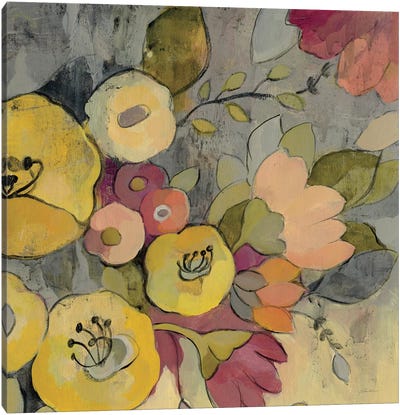 Yellow Floral Duo I Canvas Art Print - Gray & Yellow Art