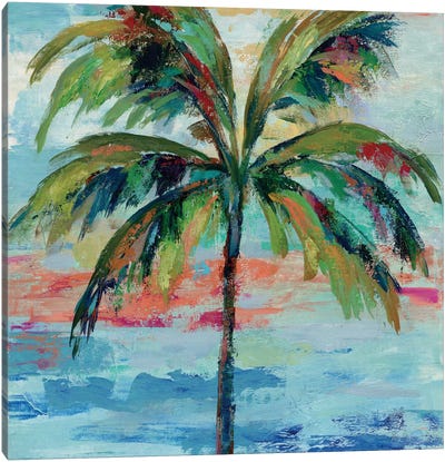 California Palm I Canvas Art Print - Blue & Green Art