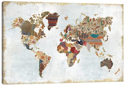 Pattern World Map Canvas Art Print - 3-Piece Map Art