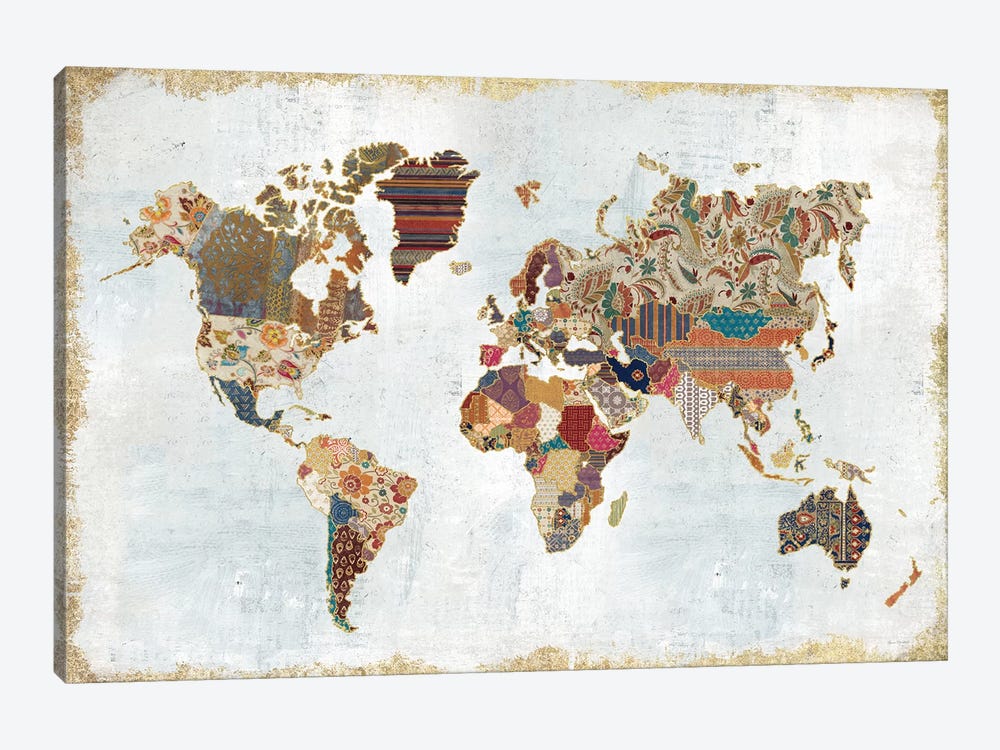 Pattern World Map by Laura Marshall 1-piece Canvas Art Print