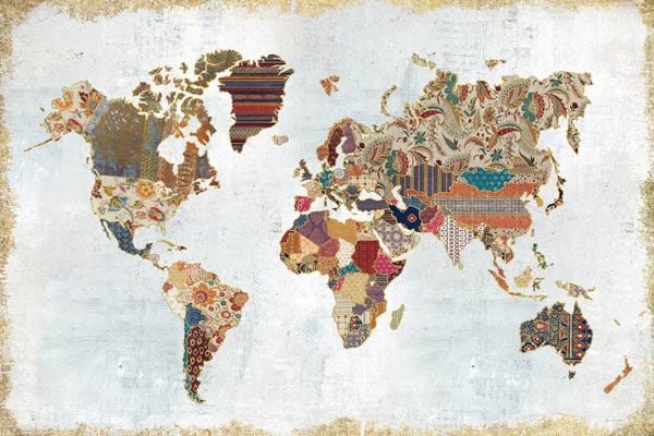 Large Abstract Art - Canvas Prints: Pattern World Map by Laura Marshall