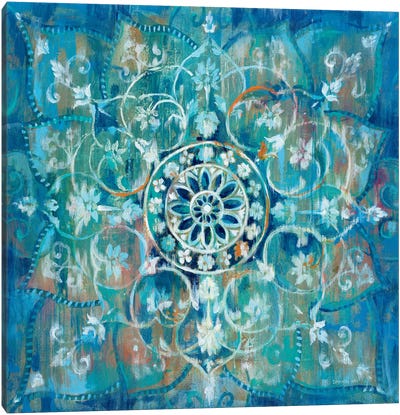 Mandala in Blue I Canvas Art Print - Calm & Sophisticated Living Room Art