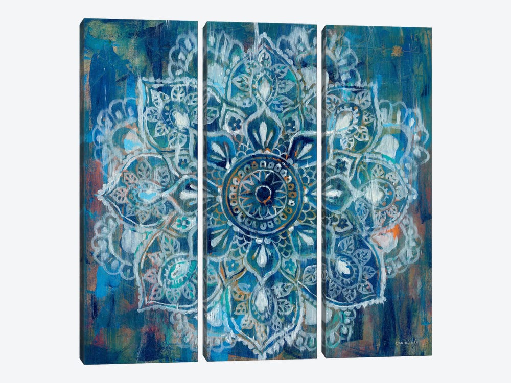 Mandala in Blue II by Danhui Nai 3-piece Canvas Wall Art